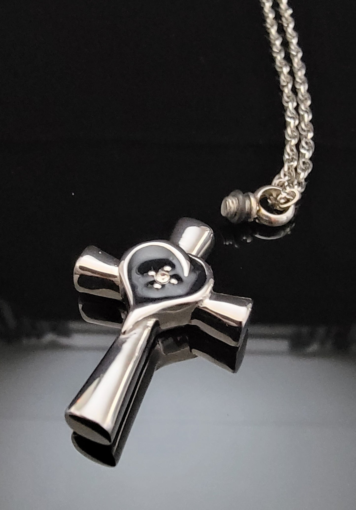 Cremation Urn Cross for ashes with Heart and Cubic Zirconia Inlay