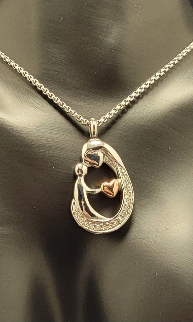 Mom Urn Necklace- Heart Shape Blue Crystal