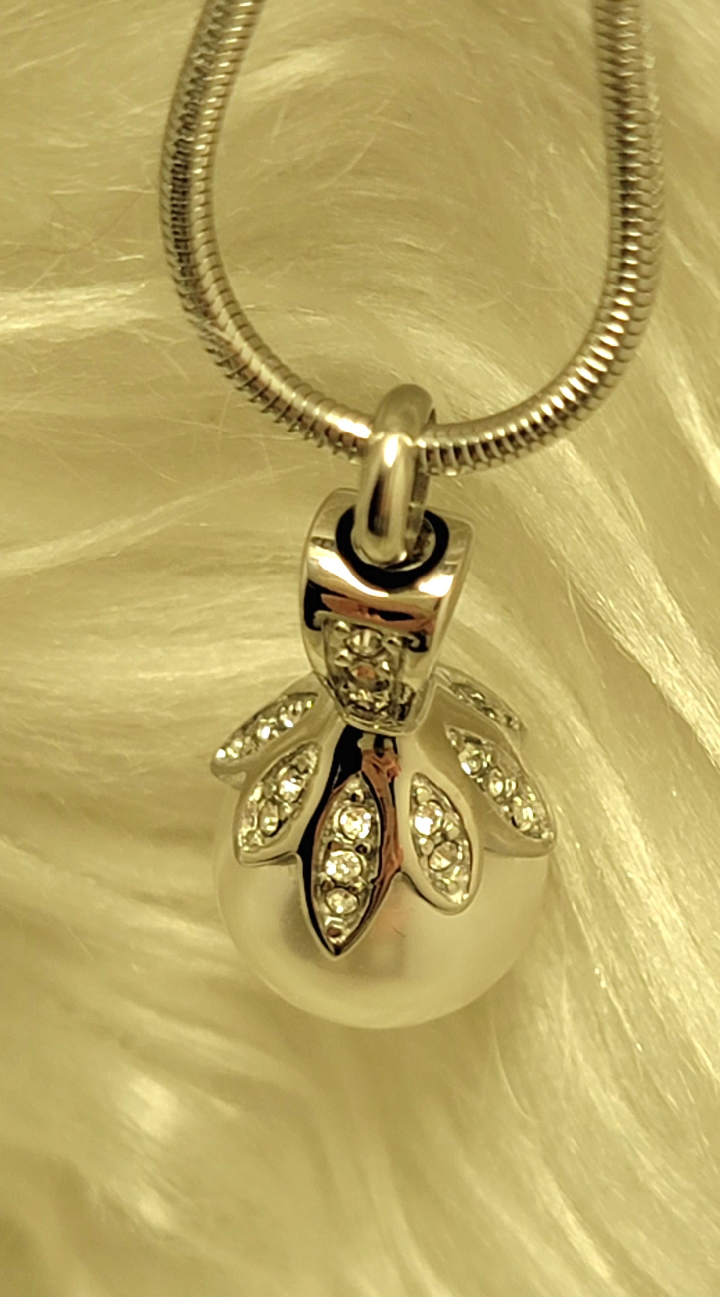 Pearl and Cubic Zirconia Cremation Urn Necklace for ashes