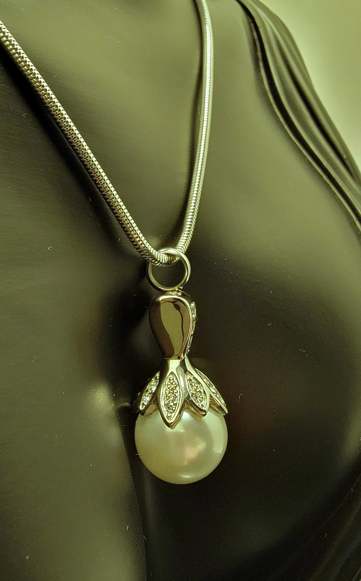 Pearl and Cubic Zirconia Cremation Urn Necklace for ashes