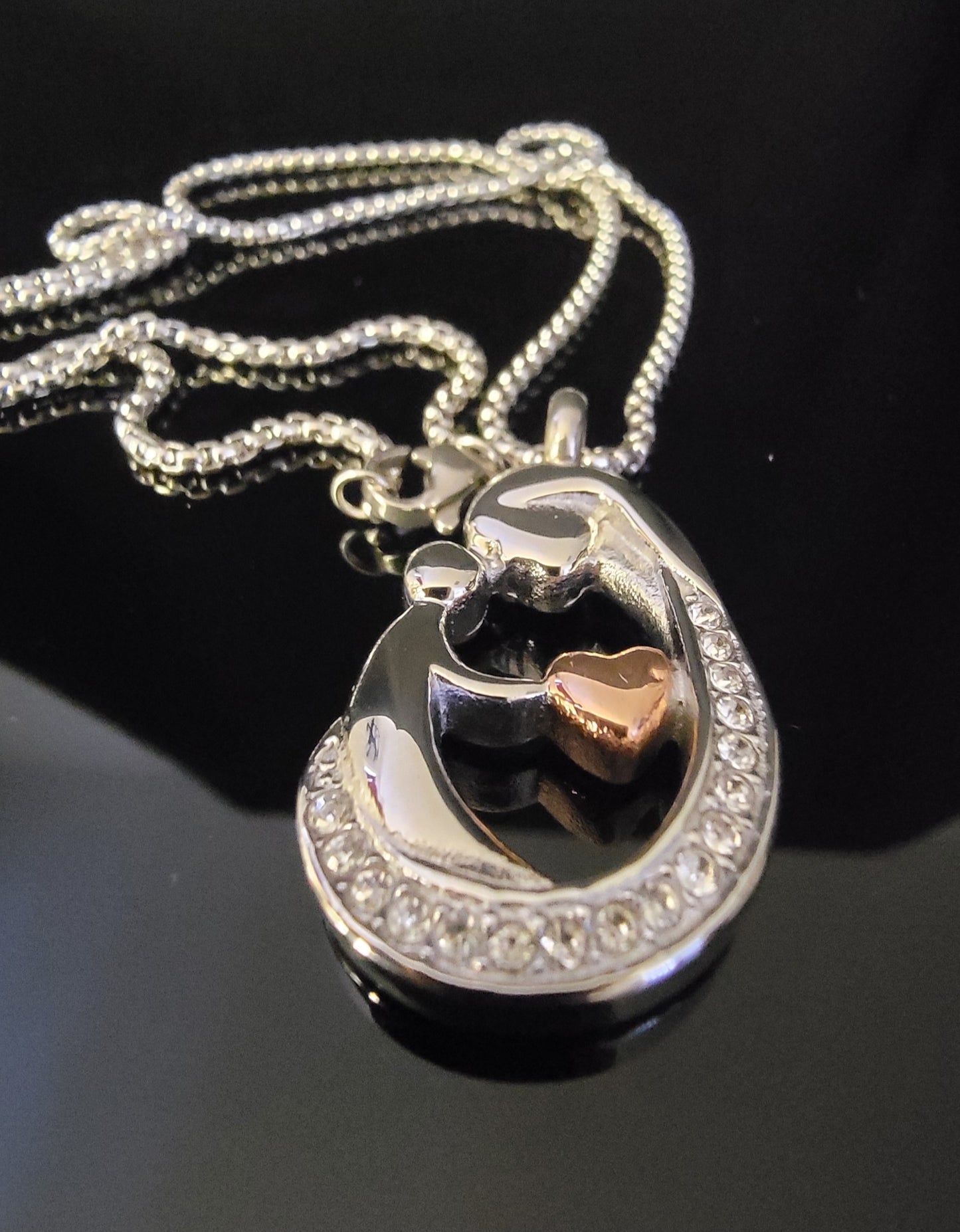 Mother and Child Cremation Urn Necklace for ashes with Cubic Zirconias