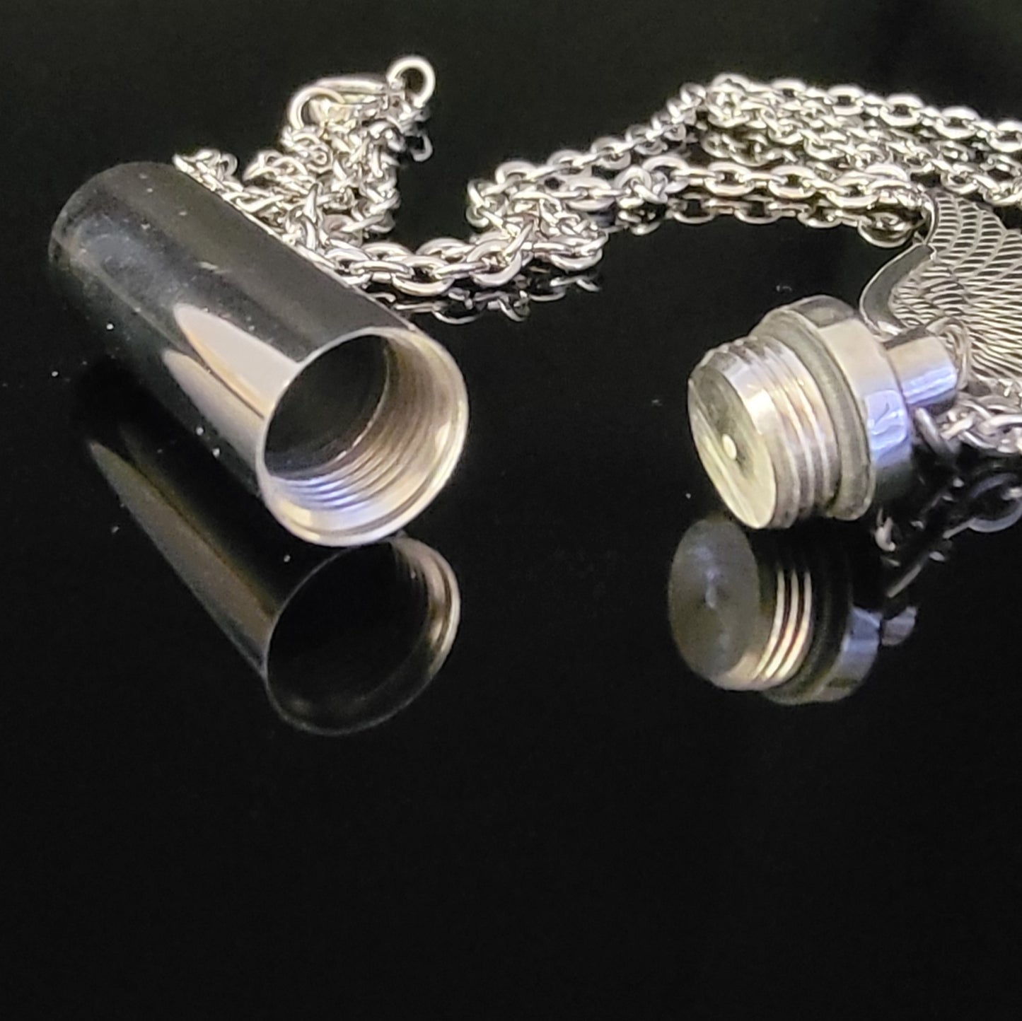 Medium size Cylinder Style Cremation Urn Necklace for ashes with Angel Wing Charm & Keychain