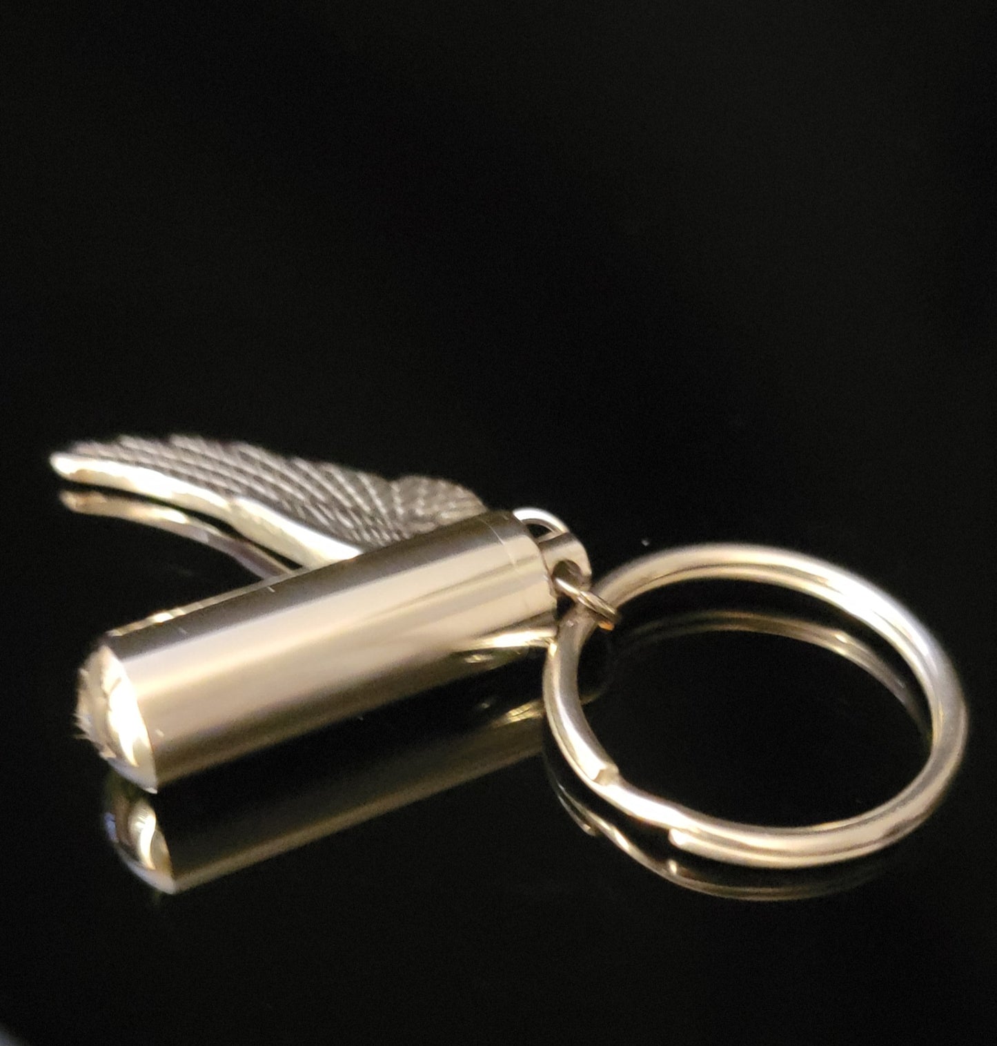 Medium size Cylinder Style Cremation Urn Necklace for ashes with Angel Wing Charm & Keychain