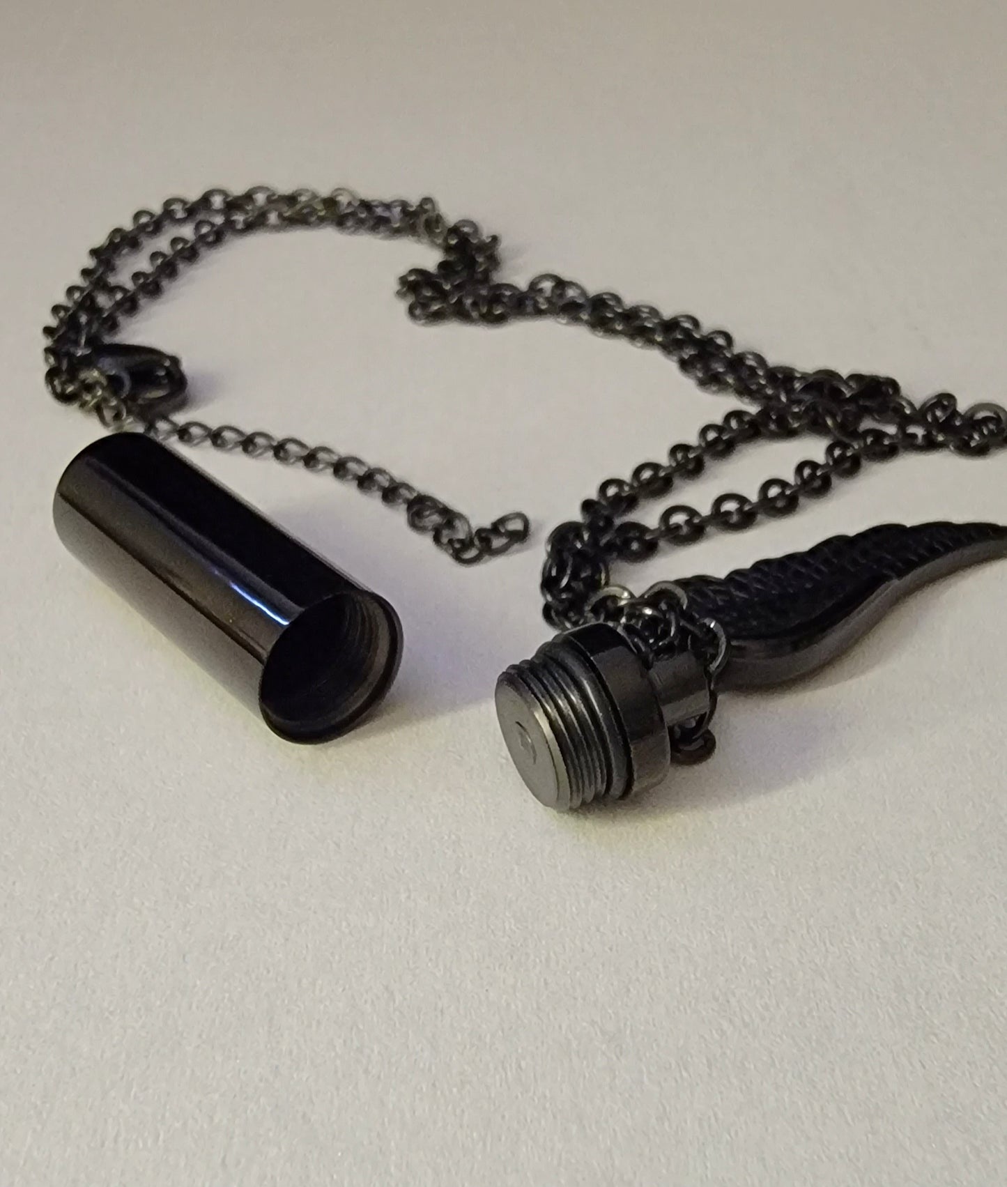 Medium size Cylinder Style Cremation Urn Necklace for ashes with Angel Wing Charm & Keychain