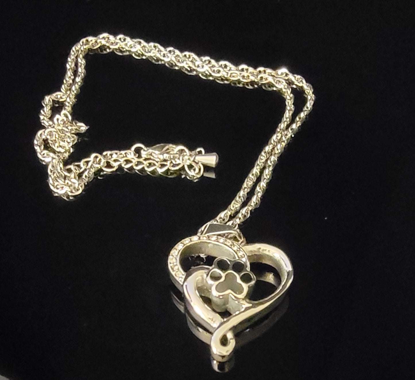 Heart Paw Print Cremation Urn Necklace for ashes with Cubic Zirconias