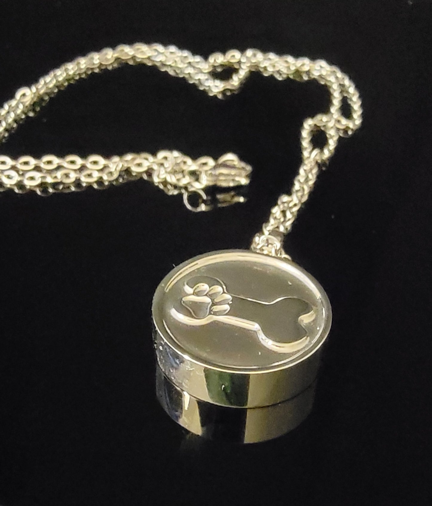 Dog Bone with Paw Print Cremation Urn Necklace for ashes