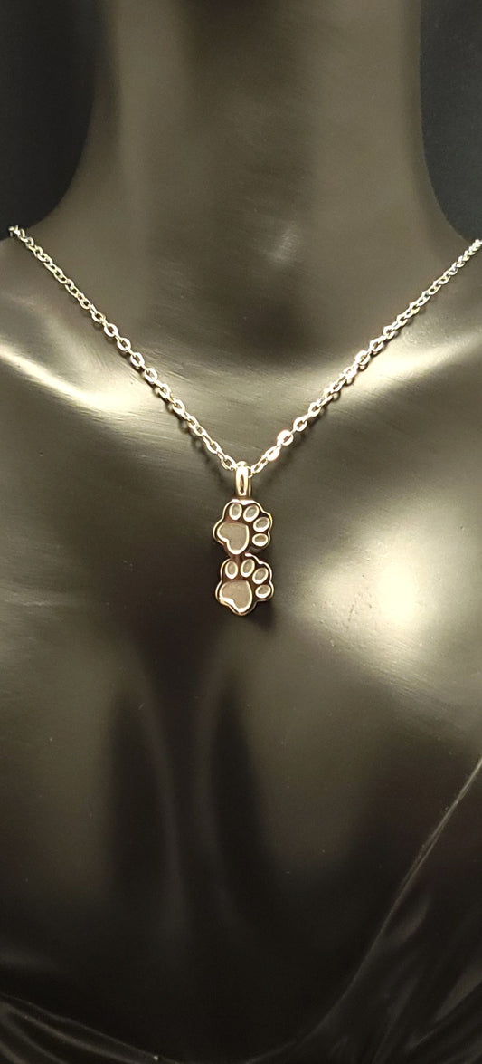 Double Paw Print Cremation Urn Necklace for ashes