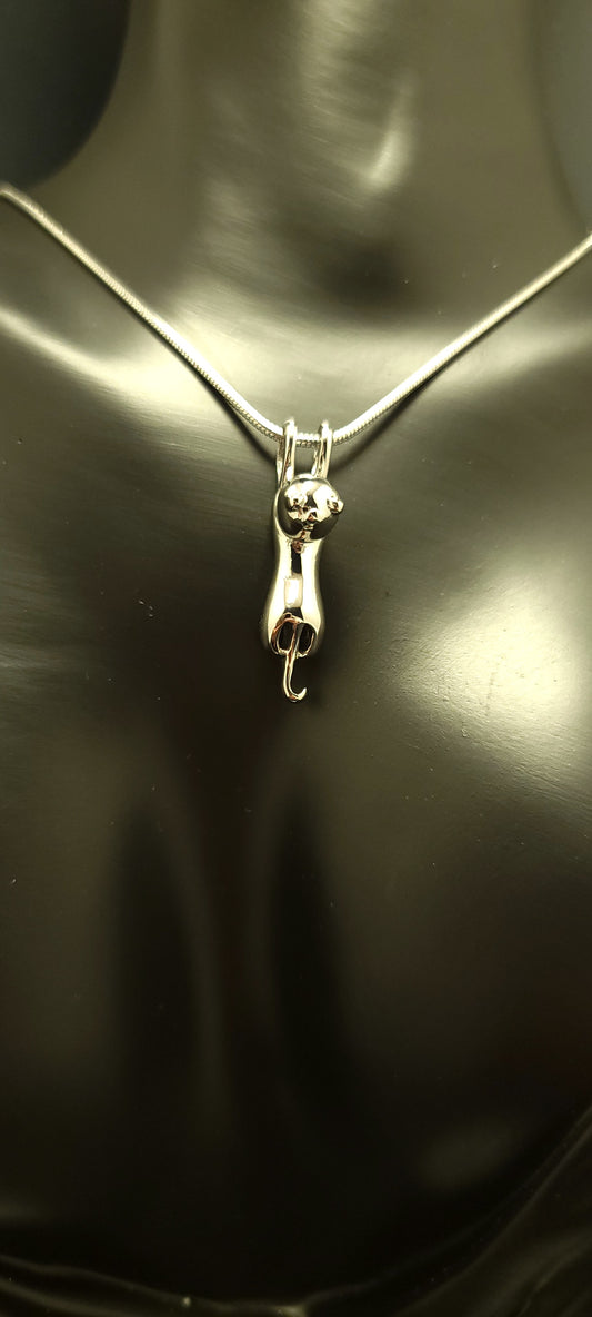 Black or Silver Hanging Cat Design Cremation Urn Necklace for ashes