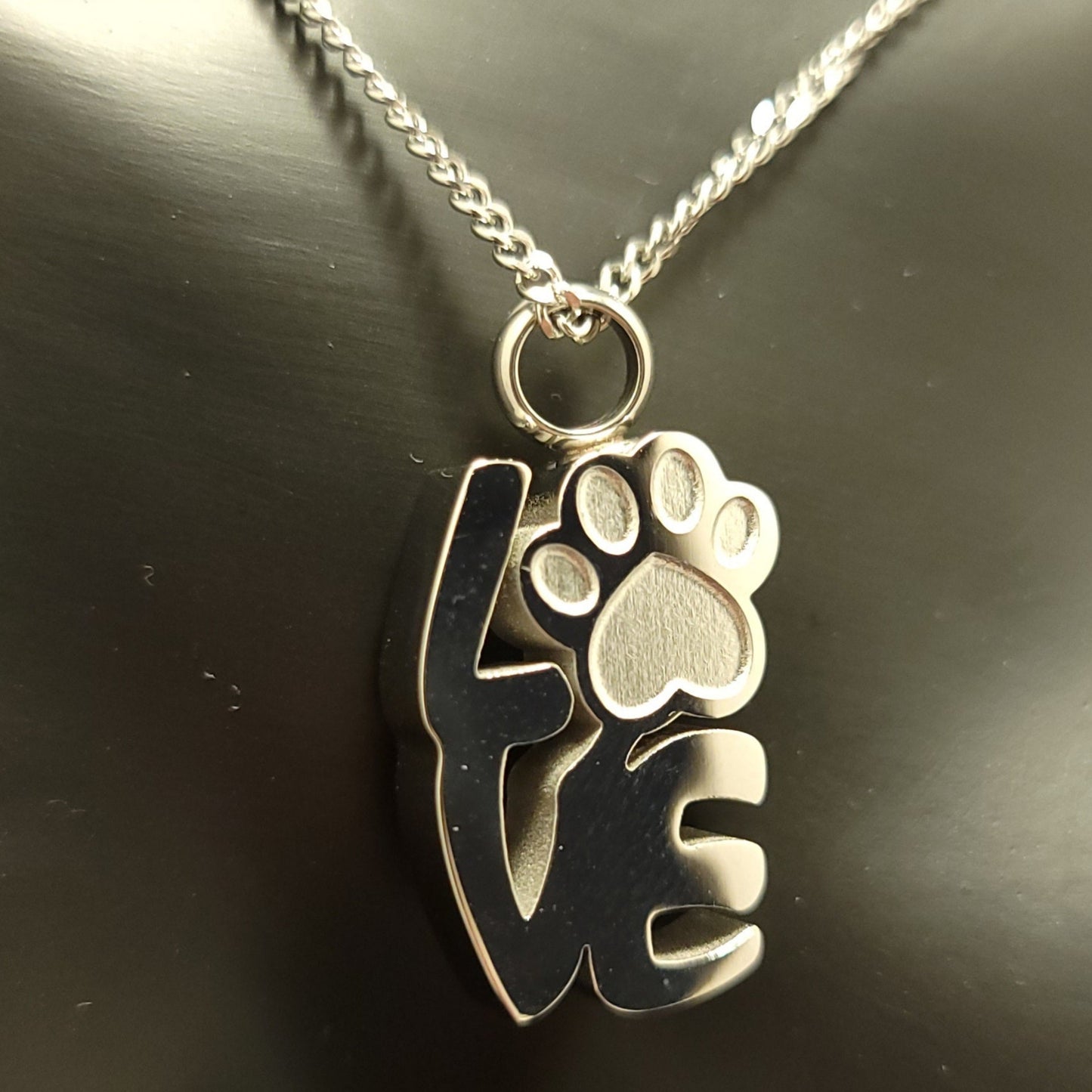 "Love" Paw Print Cremation Urn Necklace for ashes