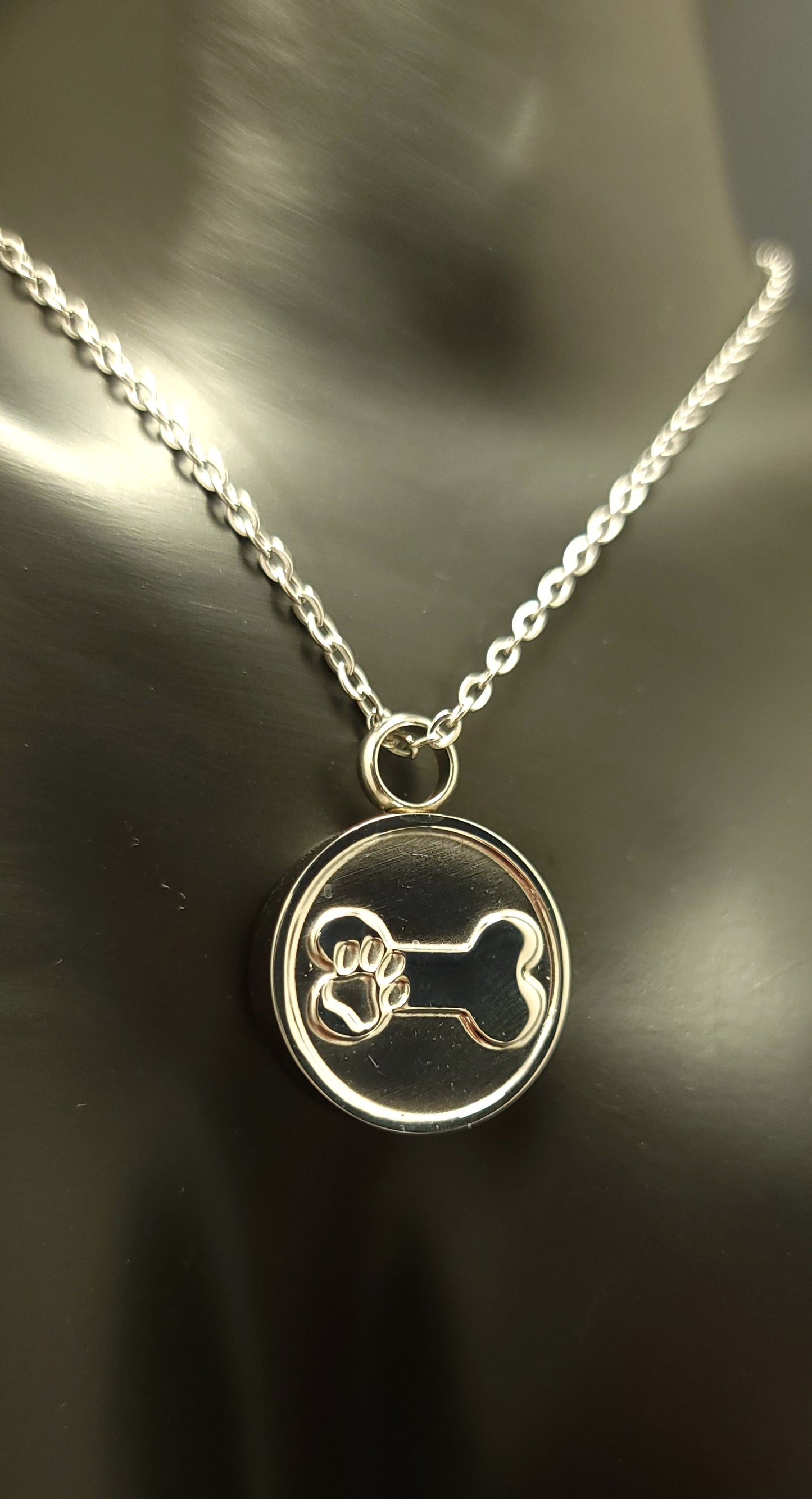 Dog Bone with Paw Print Cremation Urn Necklace for ashes