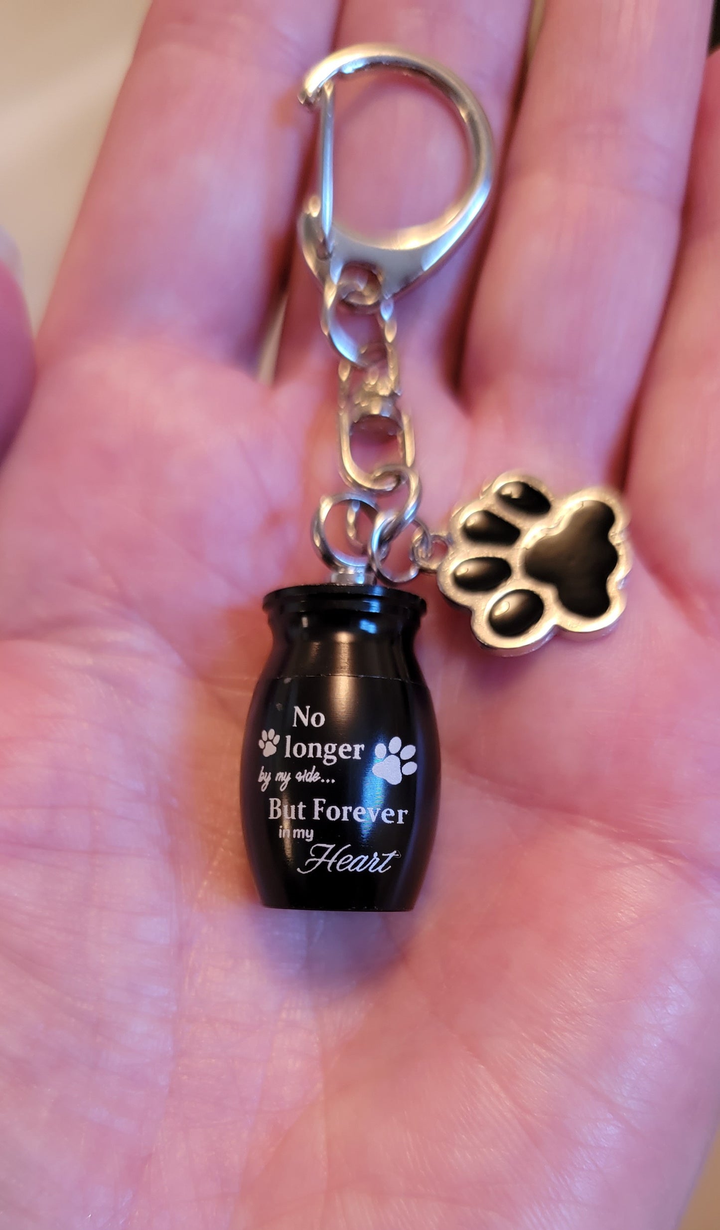 Mini Cremation Urn Keychain for Pets with Paw Print Charm