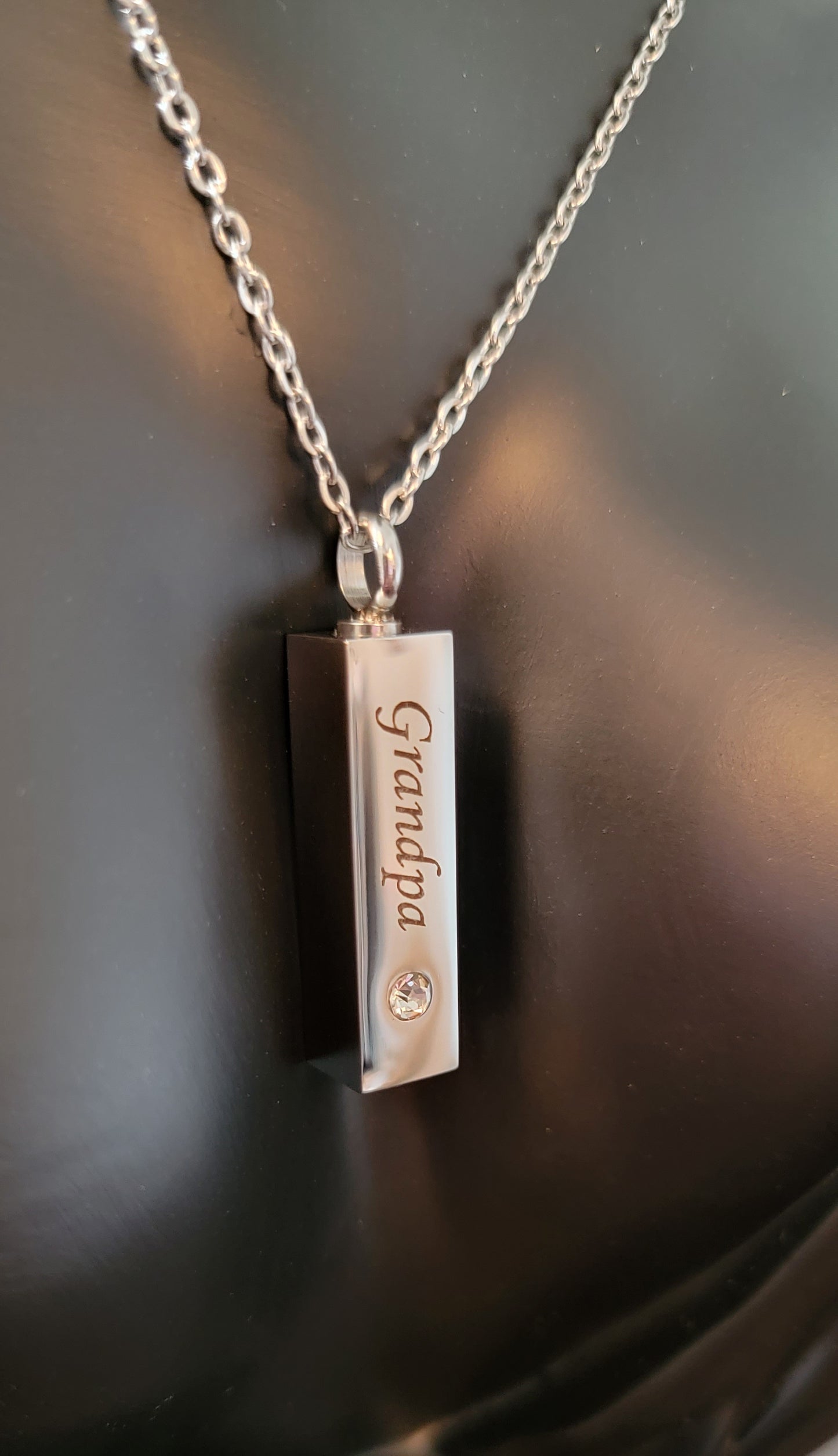 "Grandpa" Cremation Urn Necklace for ashes with Cubic Zirconia