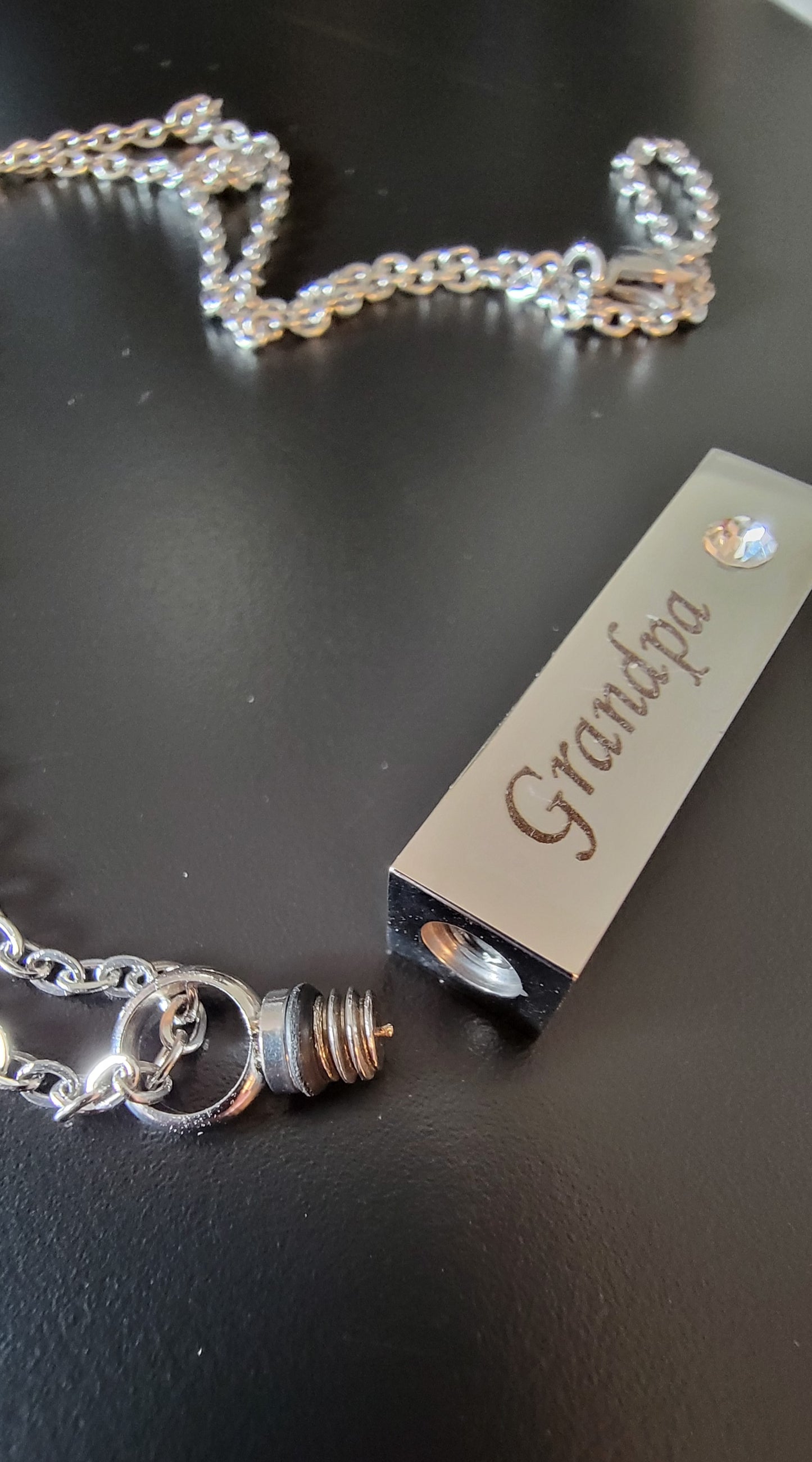 "Grandpa" Cremation Urn Necklace for ashes with Cubic Zirconia