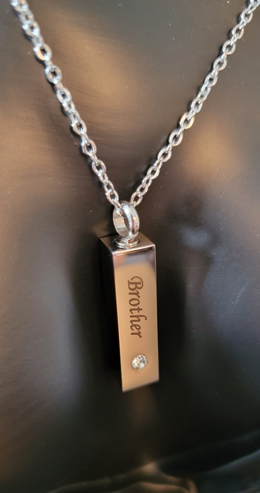 "Brother" Cremation Urn Necklace for ashes with Cubic Zirconia