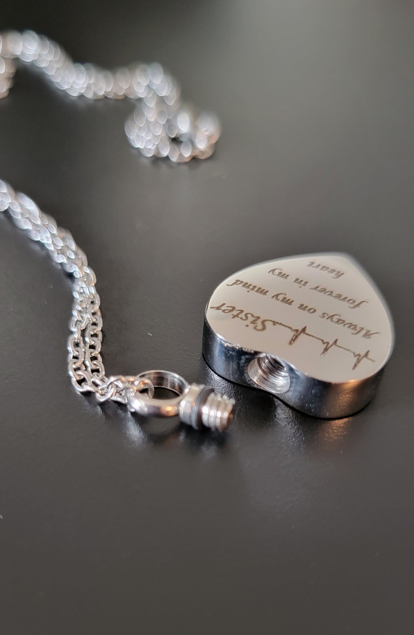 "Sister" Cremation Urn Heart Necklace for ashes with heartbeat