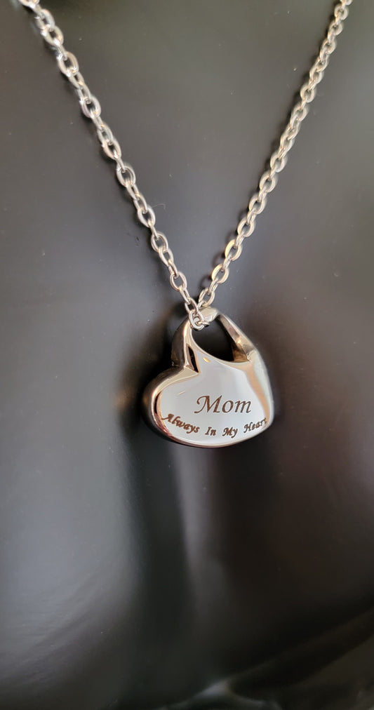 "Mom" Cremation Urn Heart Necklace for ashes