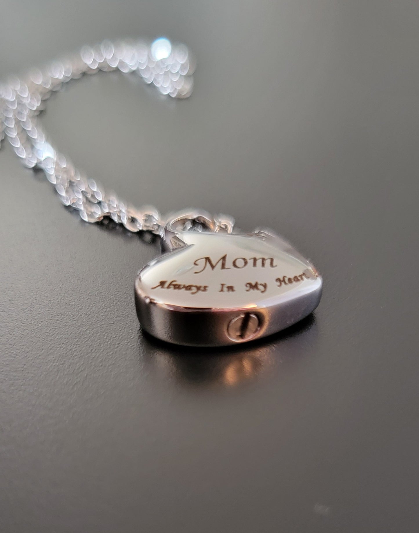 "Mom" Cremation Urn Heart Necklace for ashes