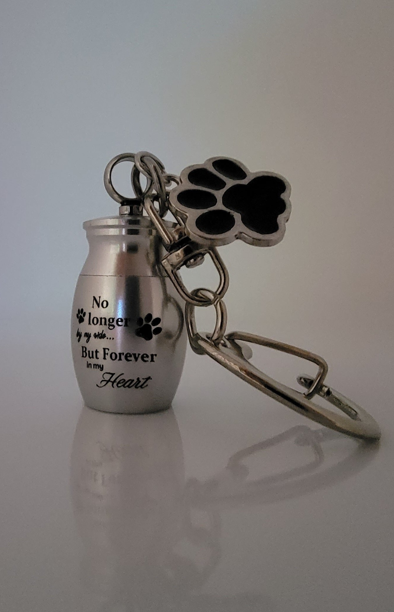 Mini Cremation Urn Keychain for Pets with Paw Print Charm