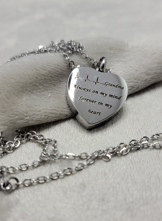 "Grandma" Cremation Urn Heart Necklace for ashes with heartbeat