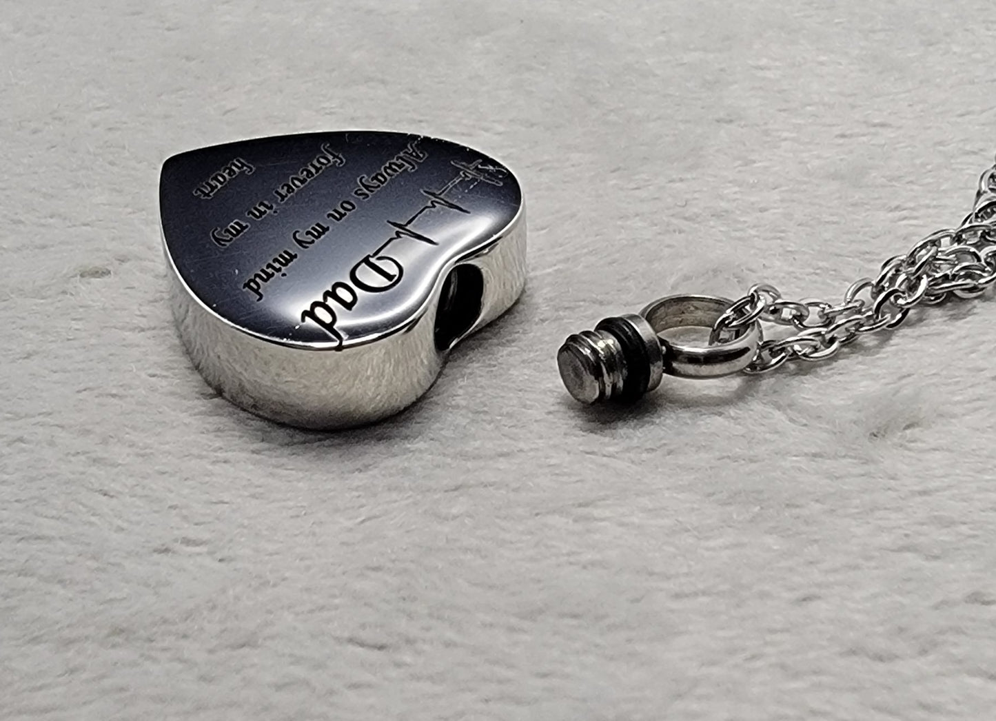 "Dad" Cremation Urn Necklace for ashes with heartbeat