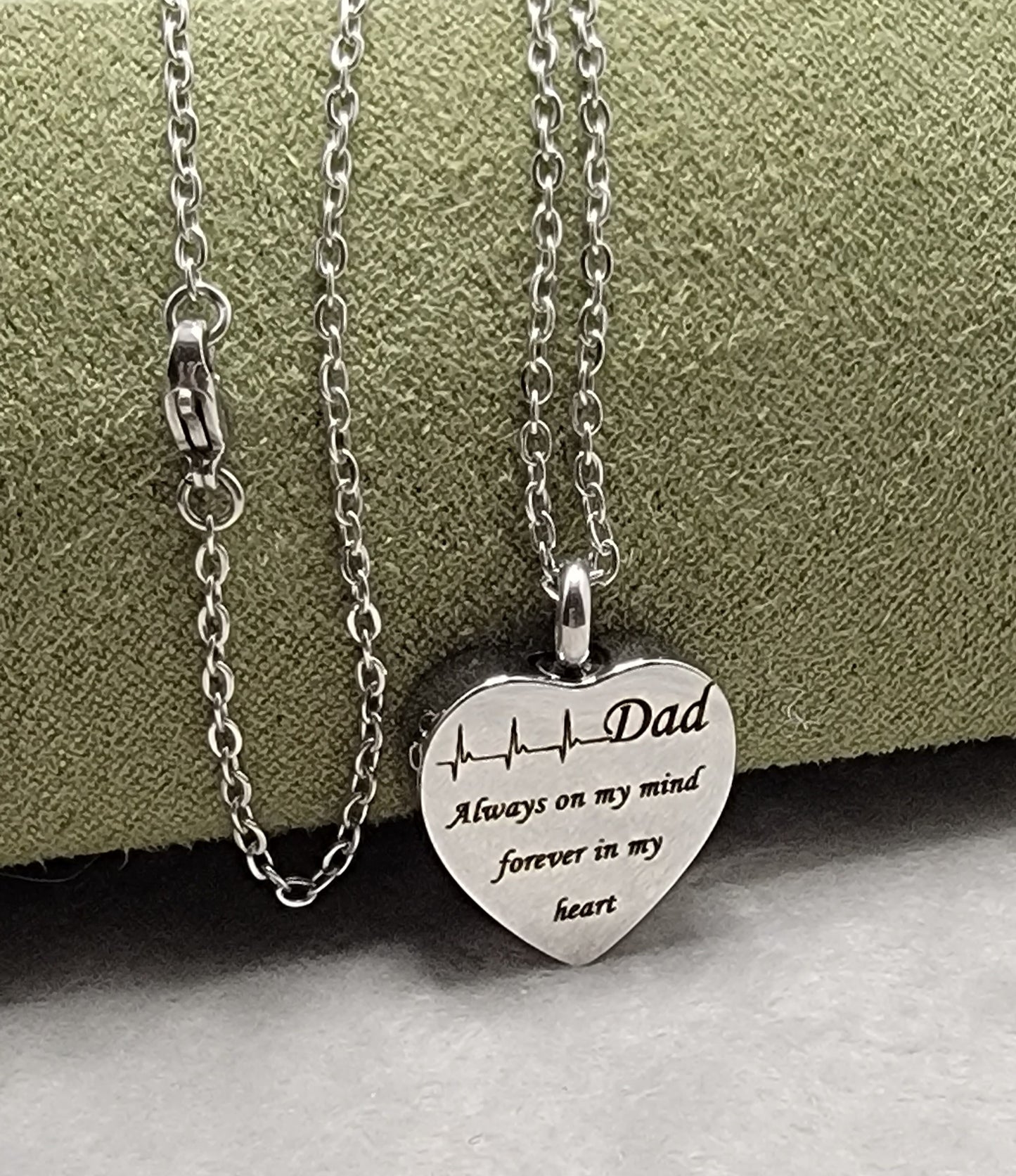 "Dad" Cremation Urn Necklace for ashes with heartbeat