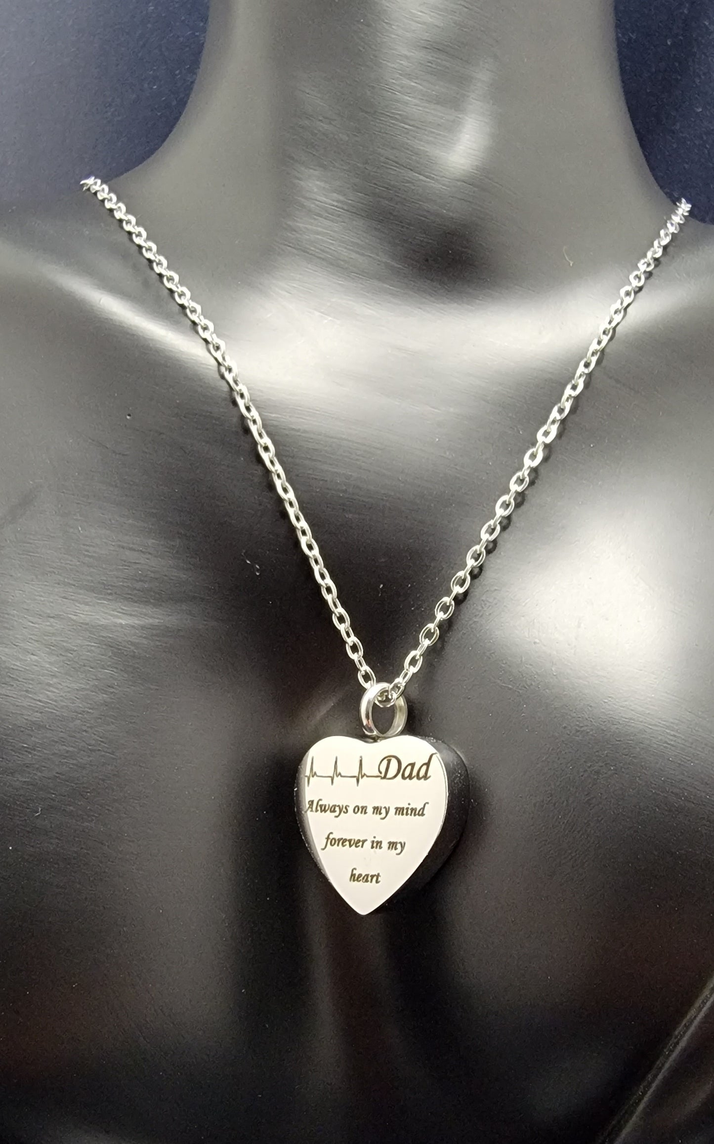 "Dad" Cremation Urn Necklace for ashes with heartbeat