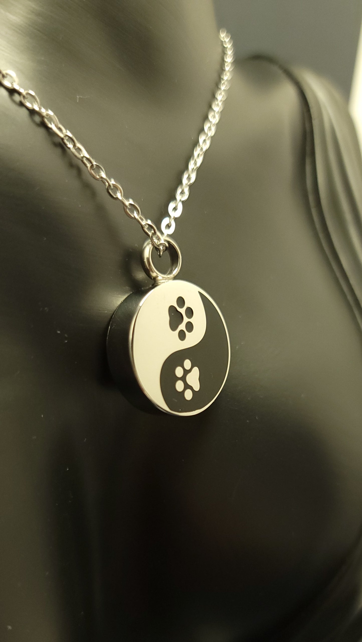 Yin and Yang Symbol Paw Print Cremation Urn Necklace for ashes