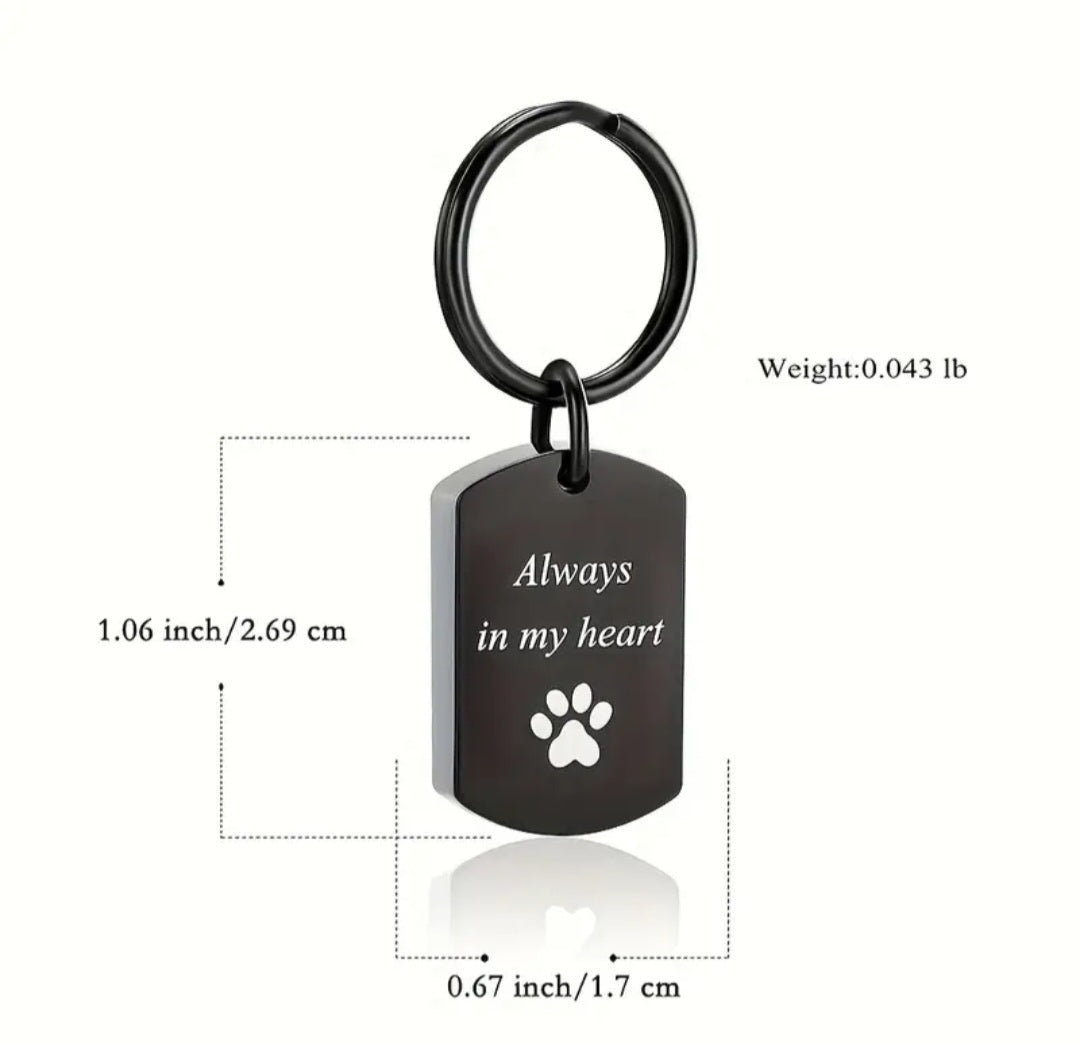 Pet Cremation Urn Keychain for ashes "Always In My Heart"