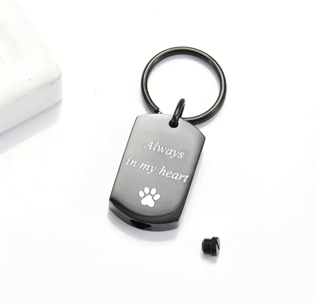 Pet Cremation Urn Keychain for ashes "Always In My Heart"