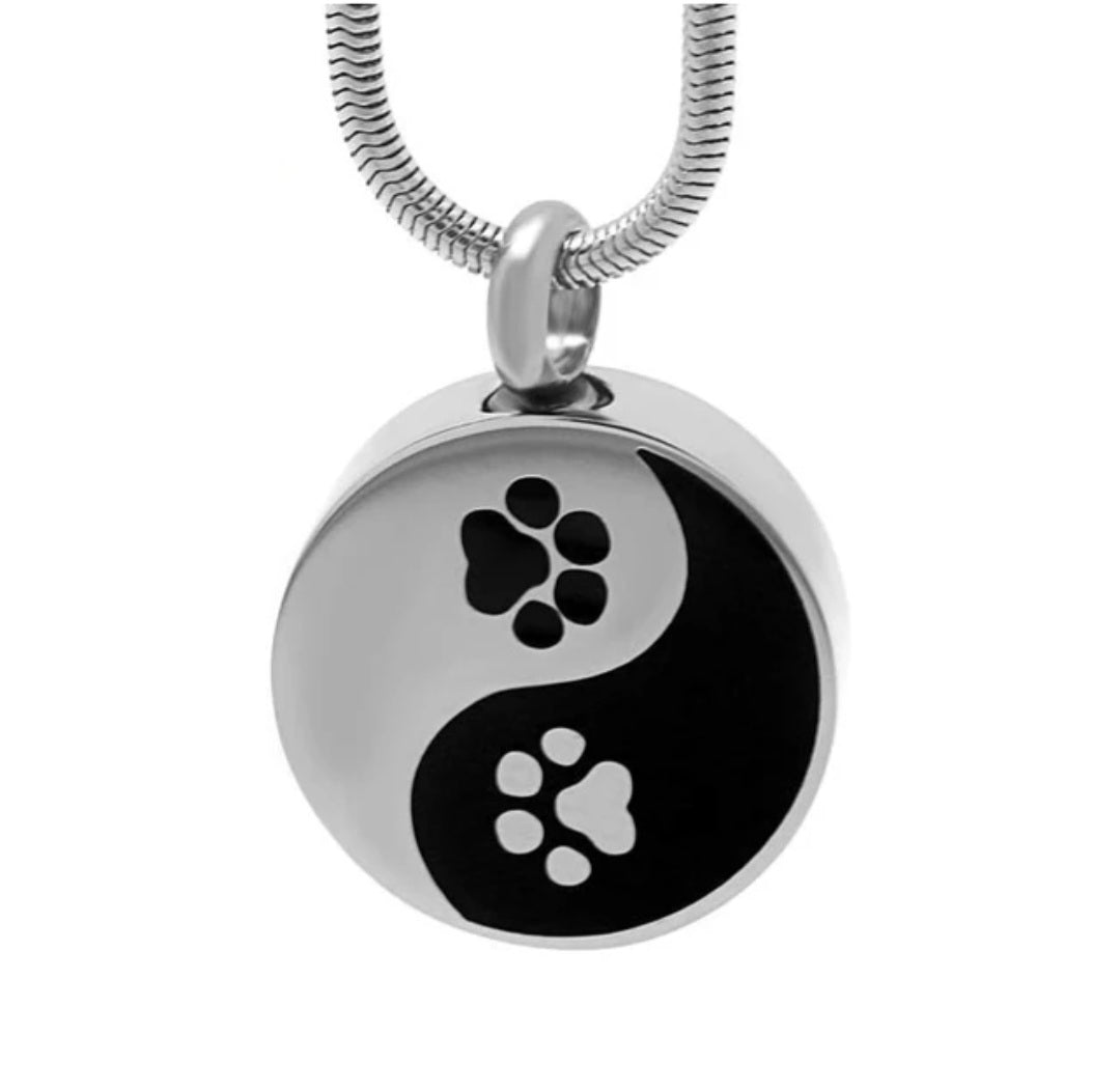 Yin and Yang Symbol Paw Print Cremation Urn Necklace for ashes