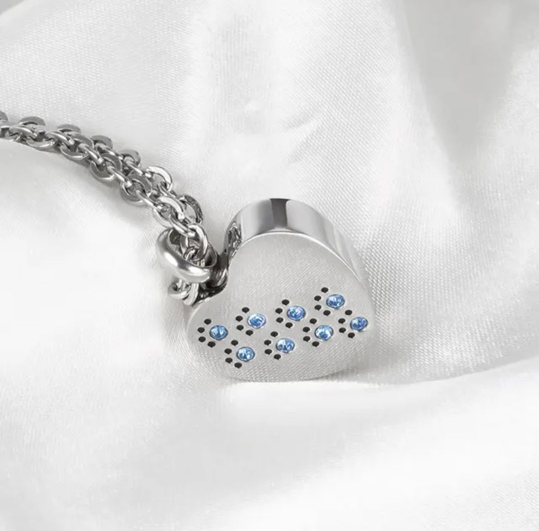 Paw Prints Cremation Urn Necklace for ashes with Blue Stones