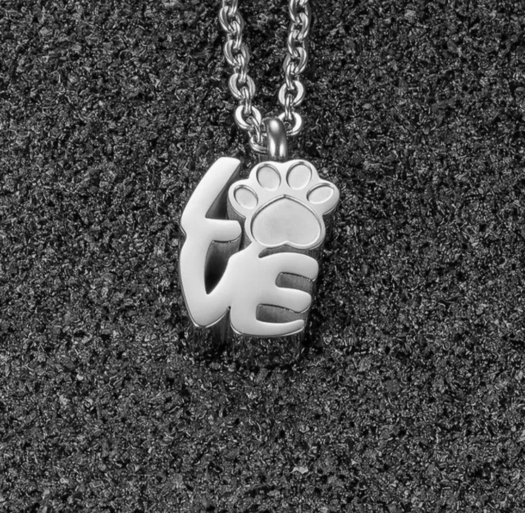 "Love" Paw Print Cremation Urn Necklace for ashes