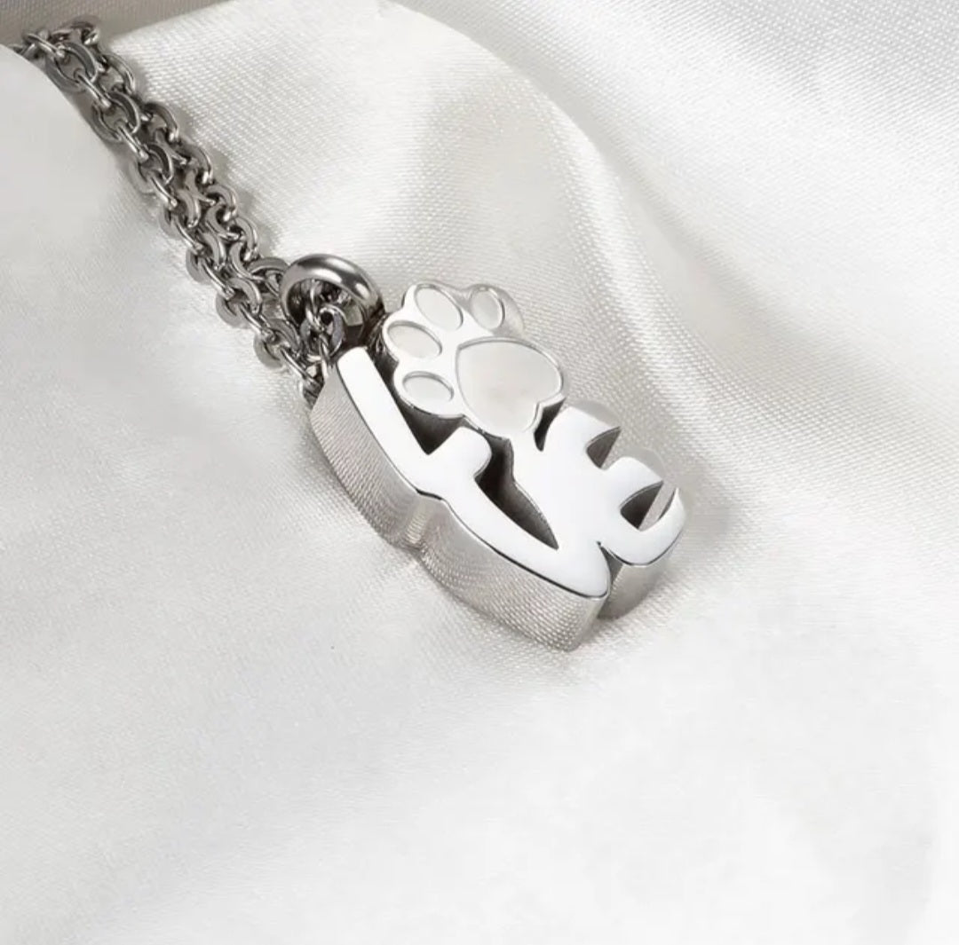 "Love" Paw Print Cremation Urn Necklace for ashes