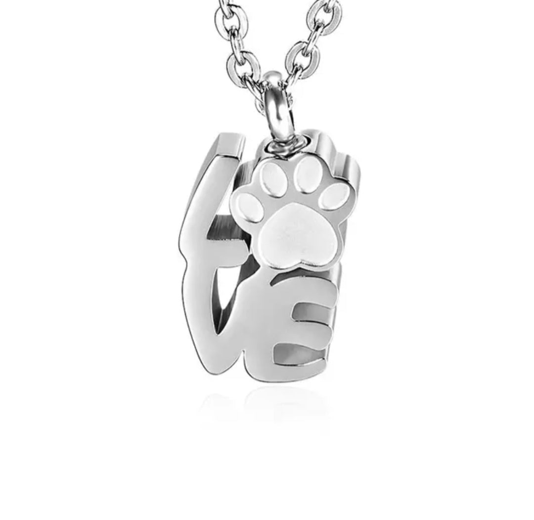 "Love" Paw Print Cremation Urn Necklace for ashes