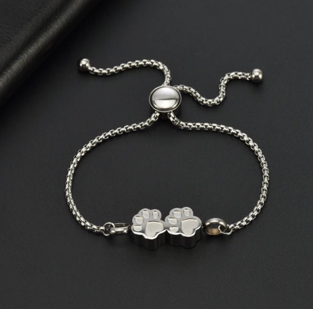 Double Paw Print Cremation Urn Bracelet for ashes