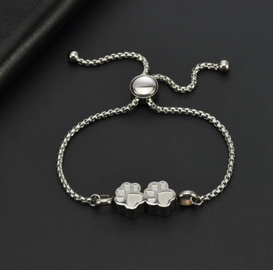 Double Paw Print Cremation Urn Bracelet for ashes