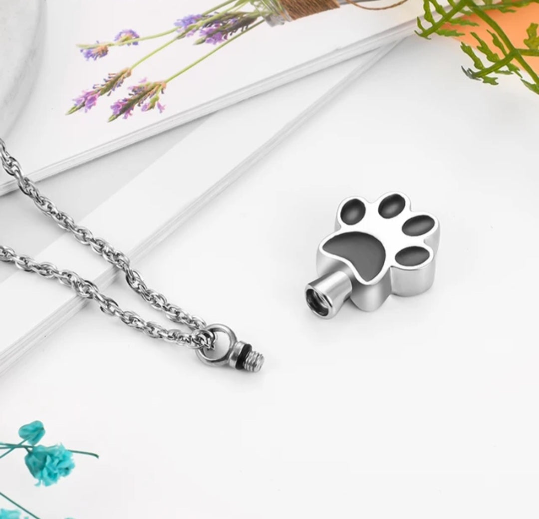 Large Paw Print Cremation Urn Necklace for ashes