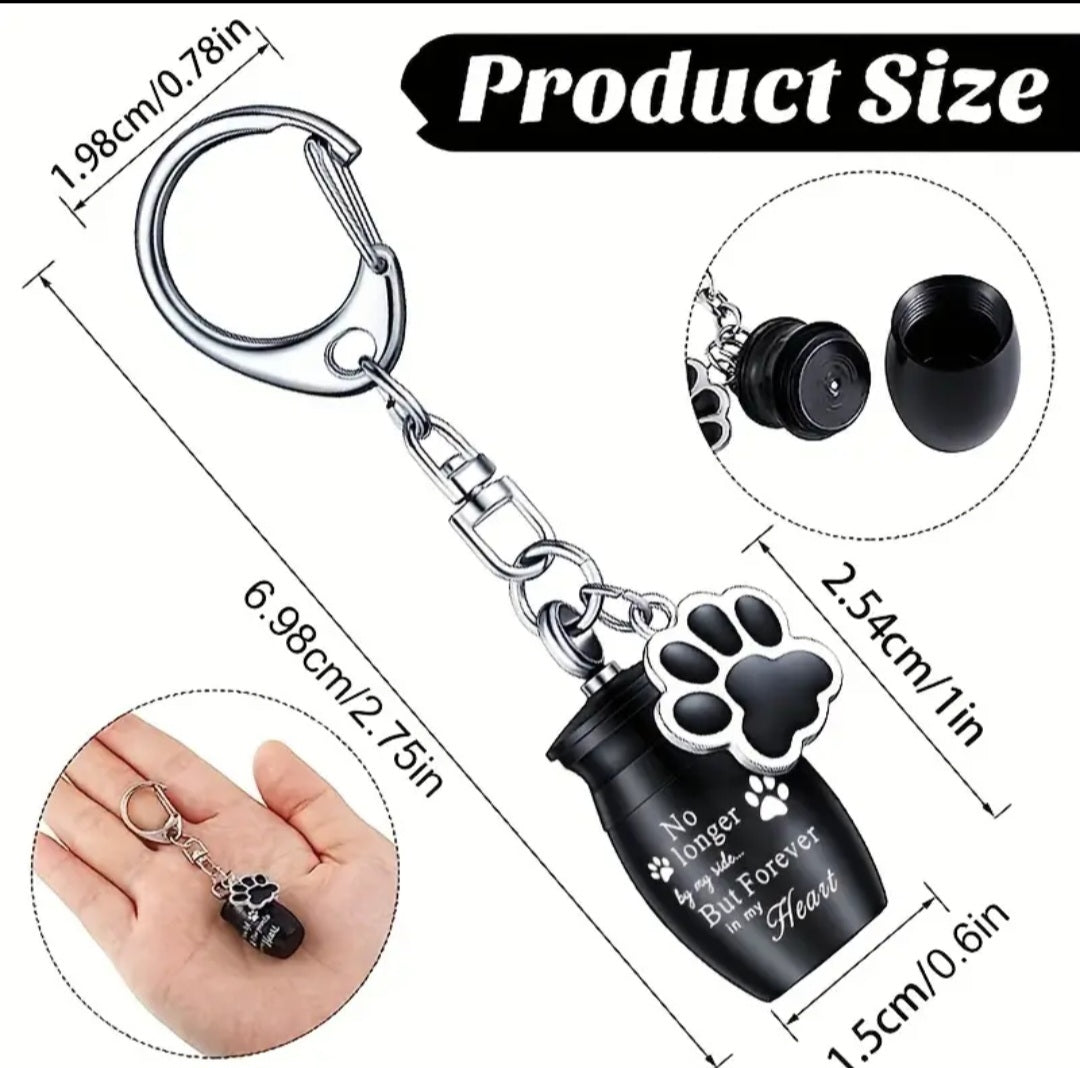 Mini Cremation Urn Keychain for Pets with Paw Print Charm