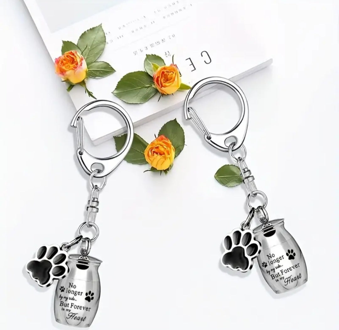 Mini Cremation Urn Keychain for Pets with Paw Print Charm