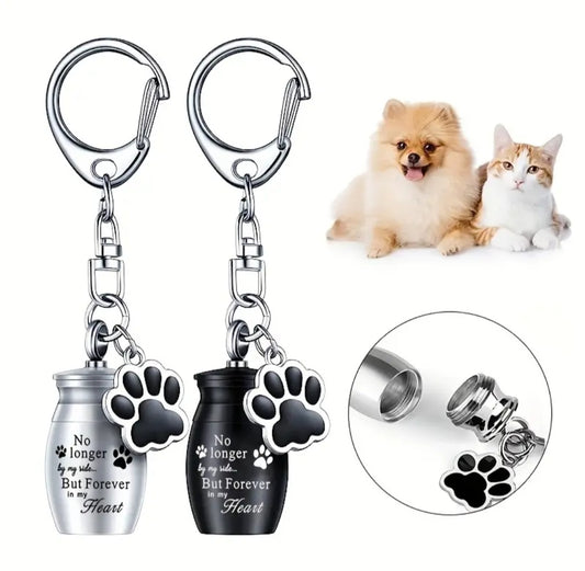 Mini Cremation Urn Keychain for Pets with Paw Print Charm