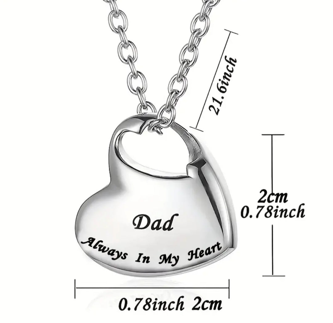 "Dad" Cremation Urn Heart Necklace for ashes