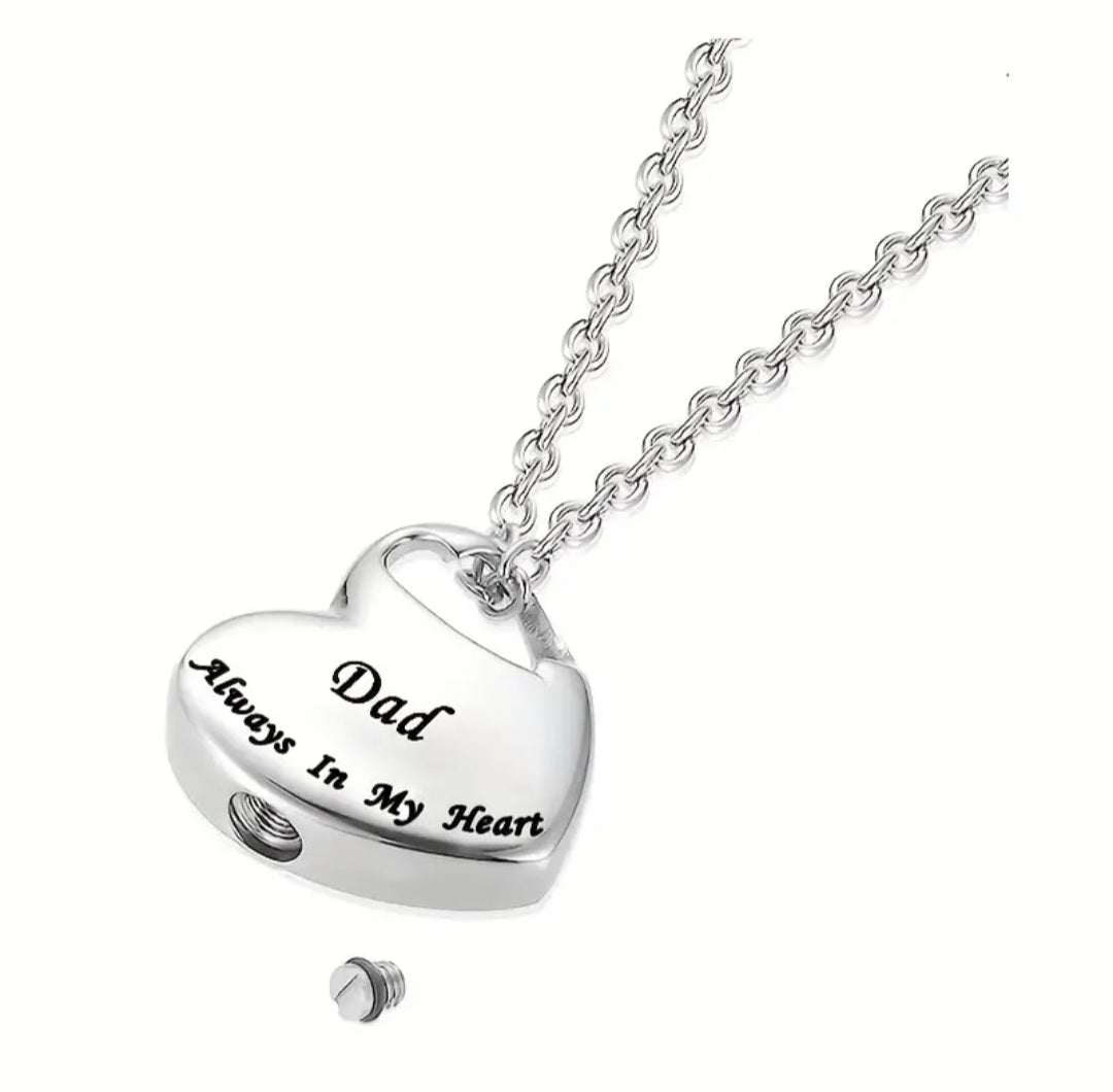 "Dad" Cremation Urn Heart Necklace for ashes